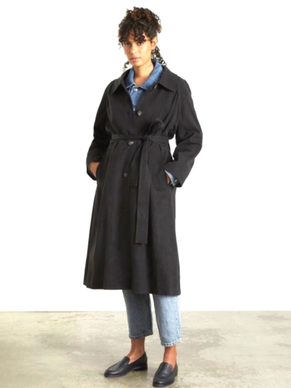 EVERLANE The Gathered Drape Trench Coat Black Size S